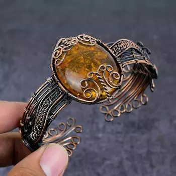 Браслет-манжета из натурального балтийского янтаря с медной проволокой, регулируемый a3o44