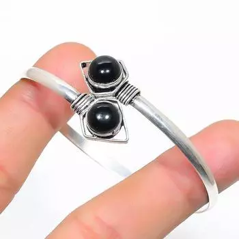 Браслет-манжета из натурального черного оникса, стерлингового серебра 925 пробы, регулируемый E1e83