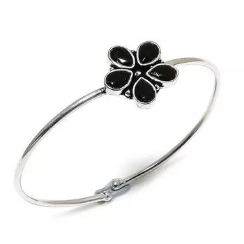 Браслет-манжета из натурального черного шпинеля ручной работы из стерлингового серебра 925 пробы. б4Л10