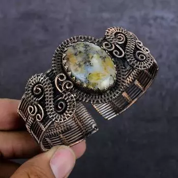 Браслет-манжета из натурального дендрита и опала, медная проволока, регулируемый f8I27