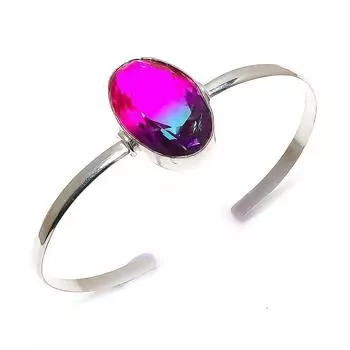 Браслет-манжета из натурального двухцветного турмалина из стерлингового серебра 925 пробы, регулируемый f1O35