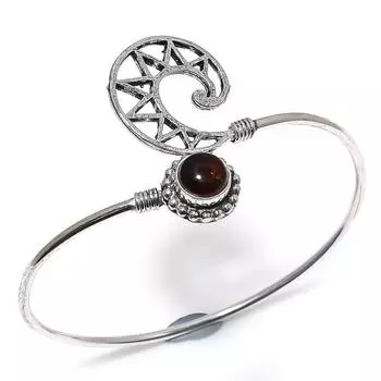 Браслет-манжета из натурального дымчатого топаза, стерлингового серебра 925 пробы, регулируемый h7w34