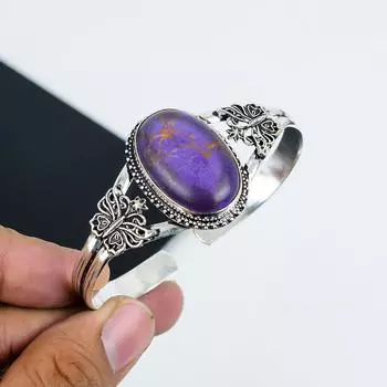 Браслет-манжета из натурального фиолетового медно-бирюзового драгоценного камня ручной работы из стерлингового серебра 925 пробы, бирюзовый браслет, для жены, браслет унисекс, подарки на Пасху 6 фиолетовый