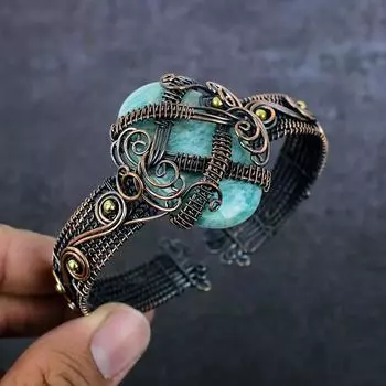 Браслет-манжета из натурального камня Амазонит, стерлингового серебра 925 пробы, регулируемый Z8j65