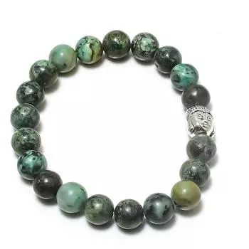 Браслет-манжета из натурального камня хризоколла, регулируемый, ручной работы, M5w14