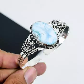 Браслет-манжета из натурального камня Ларимар, ручная работа, серебро 925 пробы, браслет Ларимар, для жены, браслет унисекс, подарки для вечеринки 6 синий