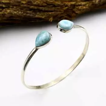 Браслет-манжета из натурального камня Ларимар, украшения ручной работы, женский браслет, серебро 925 пробы, регулируемый браслет 7 Inch