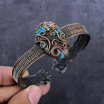 Браслет-манжета из натурального колючего устричного драгоценного камня с медной проволокой, регулируемый T4f60