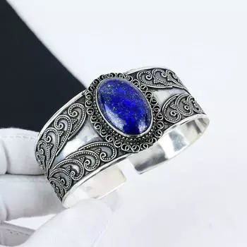 Браслет-манжета из натурального лазурита ручной работы из стерлингового серебра 925 пробы, браслет из лазурита, для жены, браслет унисекс, подарки на день рождения 6 синий