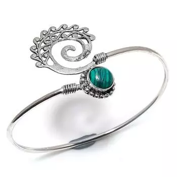 Браслет-манжета из натурального малахита ручной работы из стерлингового серебра 925 пробы, регулируемый H9n99