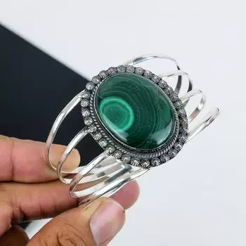 Браслет-манжета из натурального малахита, стерлингового серебра 925 пробы, браслет из малахита, для жены, браслет унисекс, подарки на День матери 6 зелёный