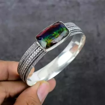 Браслет-манжета из натурального мистического топаза из стерлингового серебра 925 пробы, регулируемый B6N40