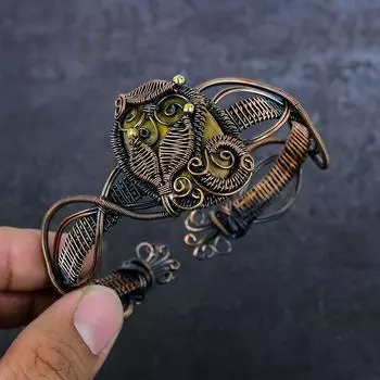 Браслет-манжета из натурального яшмы Bumble Bee Jasper из стерлингового серебра 925 пробы, регулируемый A1d53