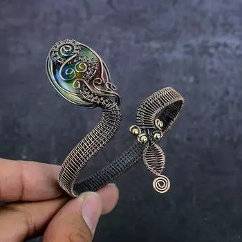 Браслет-манжета из натурального радужного солнечного кварца 925 пробы, регулируемый E9h90