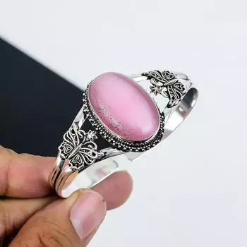 Браслет-манжета из натурального розового камня Monalisa, ручная работа, стерлинговое серебро 925 пробы, розовый браслет Monalisa, для жены, браслет унисекс, подарки для вечеринки 6 розовый