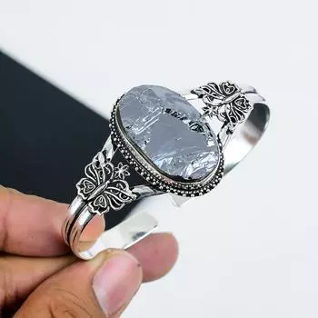 Браслет-манжета из натурального шунгита, стерлингового серебра 925 пробы, ручной работы, браслет из шунгита, для жены, браслет унисекс, подарки на День отца 6 серебряный