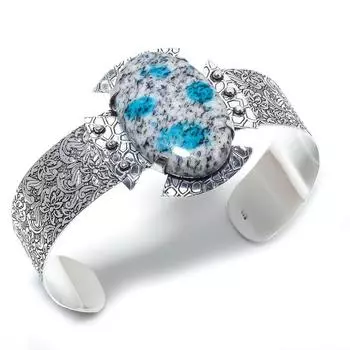 Браслет-манжета из натурального синего азурита K2 из стерлингового серебра 925 пробы Adj. F6a10