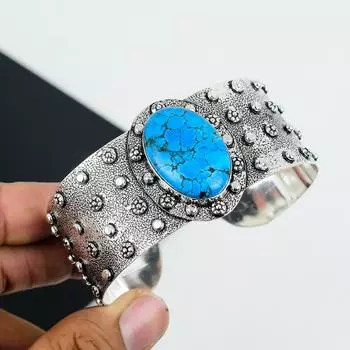 Браслет-манжета из натурального тибетского бирюзового камня ручной работы из стерлингового серебра 925 пробы, браслет из тибетской бирюзы, для жены, браслет унисекс, подарки для мамы 6 синий