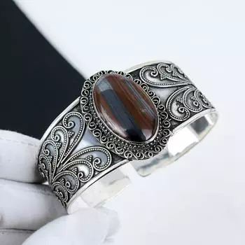 Браслет-манжета из натурального железа с тигровым глазом, ручной работы, стерлингового серебра 925 пробы, браслет из железа с тигровым глазом, для жены, браслет унисекс, подарки на вату 6 красный