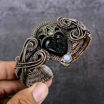 Браслет-манжета из натуральной камеи, лунного камня, медной проволоки, регулируемый m4L97