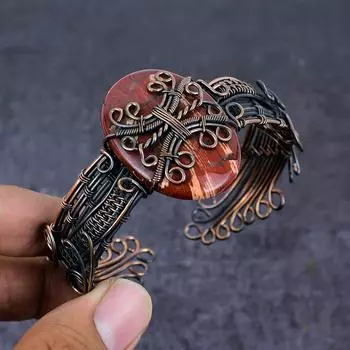 Браслет-манжета из натуральной красной змеиной кожи с медной проволокой, регулируемый K5N02