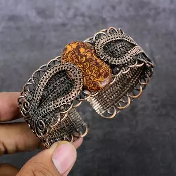 Браслет-манжета из натуральной яшмы Мариам с медной проволокой, регулируемый v9w21