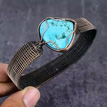 Браслет-манжета из натуральной тибетской бирюзы с медной проволокой, регулируемый k3l50