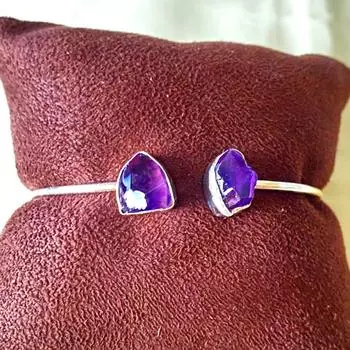 Браслет-манжета из необработанного аметиста, серебряные украшения, браслет ручной работы, серебро 925 пробы, эффектные украшения фиолетовый