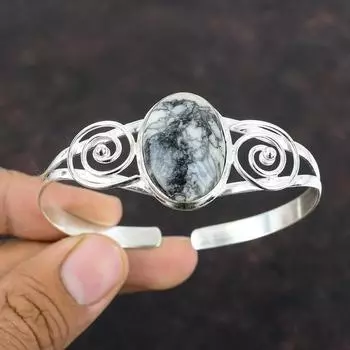 Браслет-манжета из пинолита с яшмой, браслет-манжета ручной работы, браслет из стерлингового серебра 925 пробы, регулируемый браслет, браслет-манжета с драгоценным камнем, новые ювелирные изделия для подарка