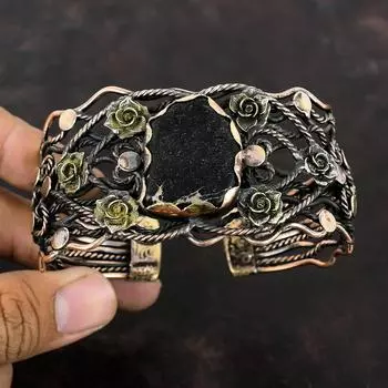 Браслет-манжета из яшмы Черного моря, медная проволока, обернутая ювелирными изделиями ручной работы, манжета из драгоценного камня, регулируемый браслет, медные украшения, подарок на годовщину