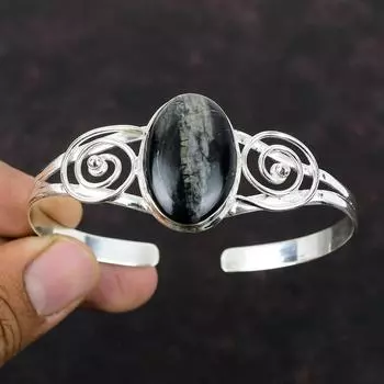 Браслет-манжета из яшмы Пикассо, браслет из натурального драгоценного камня, регулируемый браслет-манжета, браслет из стерлингового серебра 925 пробы, свадебный подарок, ювелирные изделия ручной работы в стиле бохо