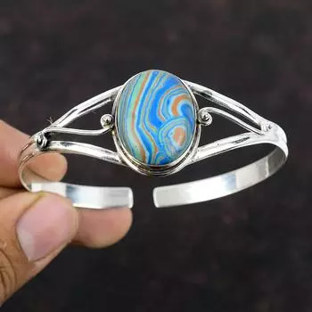 Браслет-манжета из радужного кремнезема Стерлинговое серебро 925 пробы Браслет Ювелирные изделия из драгоценных камней Регулируемый браслет Браслет-манжета ручной работы Уникальные украшения для подарка