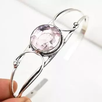 Браслет-манжета из розового кунцита, регулируемый браслет, браслет из цельного серебра 925 пробы, браслет-манжета из драгоценных камней ручной работы, ювелирные изделия, подарки на помолвку Adjustable розовый