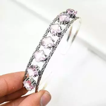 Браслет-манжета из розового кунцита, регулируемый браслет из стерлингового серебра 925 пробы, ювелирные изделия ручной работы, браслет-манжета из драгоценных камней, подарки для жены Adjustable розовый