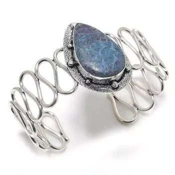 Браслет-манжета из серебра 925 пробы с рубиновым фукситом и драгоценным камнем, регулируемый, V6h60