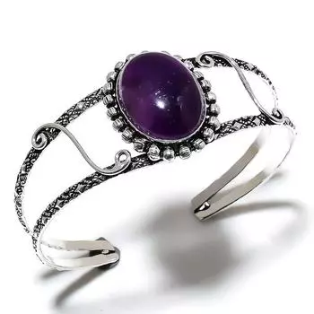 Браслет-манжета из серебра 925 пробы с драгоценным камнем Sage Amethyst, ручной работы, регулируемый M8E32