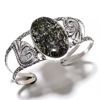 Браслет-манжета из серебра 925 пробы с драгоценным камнем Lodolite Quartz, регулируемый u8b82