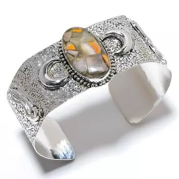 Браслет-манжета из серебра 925 пробы с драгоценным камнем Bumblebee Jasper, регулируемый R8L55