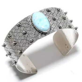 Браслет-манжета из серебра 925 пробы с драгоценным камнем Republic Larimar, регулируемый E8s17