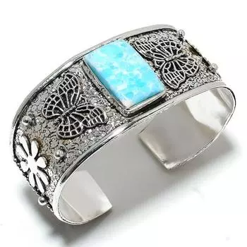 Браслет-манжета из серебра 925 пробы с драгоценными камнями Larimar, регулируемый, ручной работы t2B76