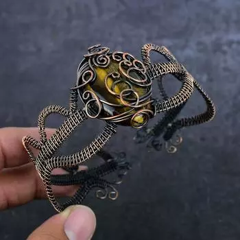 Браслет-манжета из серебра 925 пробы с натуральным тигровым глазом, регулируемый W6H14