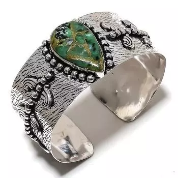 Браслет-манжета из серебра 925 пробы с рубином и медью, созданный в лаборатории, регулируемый r8j44