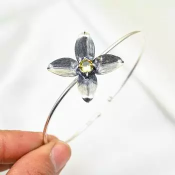 Браслет-манжета из серебра 925 пробы с цитрином, регулируемый браслет с драгоценными камнями, подарок для мамы, совершенно новые ювелирные изделия ручной работы Adjustable жёлтый