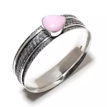 Браслет-манжета из серебра 925 пробы с натуральным розовым опалом, ручная работа, 7,5 дюйма I7v66