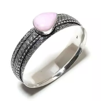 Браслет-манжета из серебра 925 пробы с натуральным розовым опалом, ручная работа, 7,5 дюйма A4R99