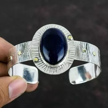 Браслет-манжета из синего огненного лабрадорита, браслет из настоящего драгоценного камня, браслет-манжета из стерлингового серебра 925 пробы, регулируемый браслет, ювелирные изделия ручной работы для подарков