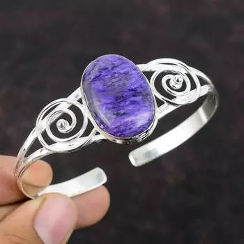 Браслет-манжета из стерлингового серебра 925 пробы с чароитом, ювелирные изделия ручной работы, регулируемый браслет, браслет-манжета с камнем, браслет для женщин, специальный подарок