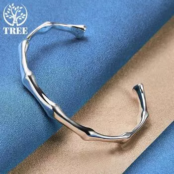 Браслет-манжета из стерлингового серебра 925 пробы с бамбуковым шарниром, ювелирные изделия