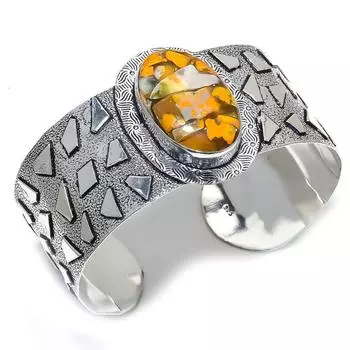 Браслет-манжета из стерлингового серебра 925 пробы с натуральным драгоценным камнем шмель-яшма Adj. В3П81