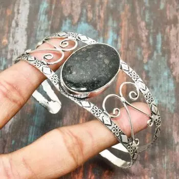 Браслет/манжета из стерлингового серебра 925 пробы ручной работы с драгоценным камнем нууммит, регулируемые ювелирные изделия Adjustable зелёный